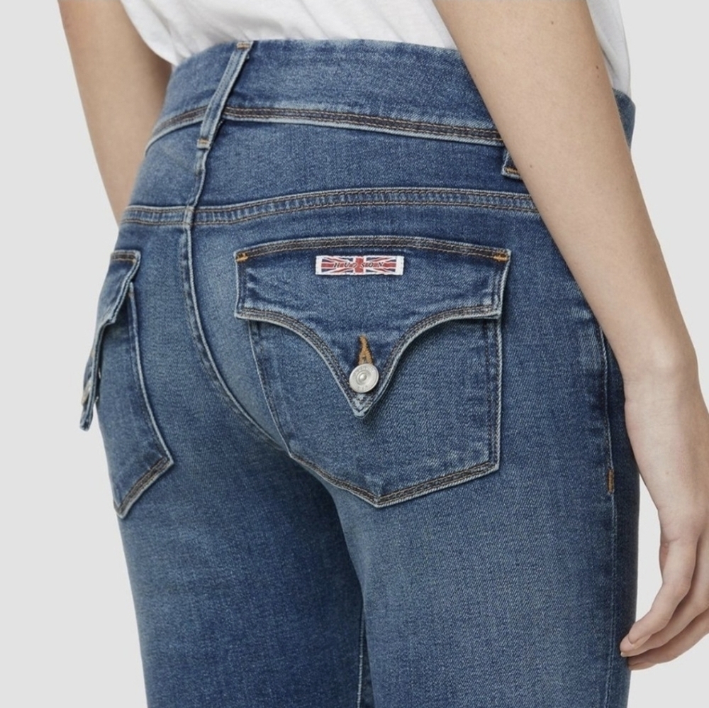 Hudson Beth Crop Baby Boot Cut Jeans Medium Wash Flap Pocket Size 29